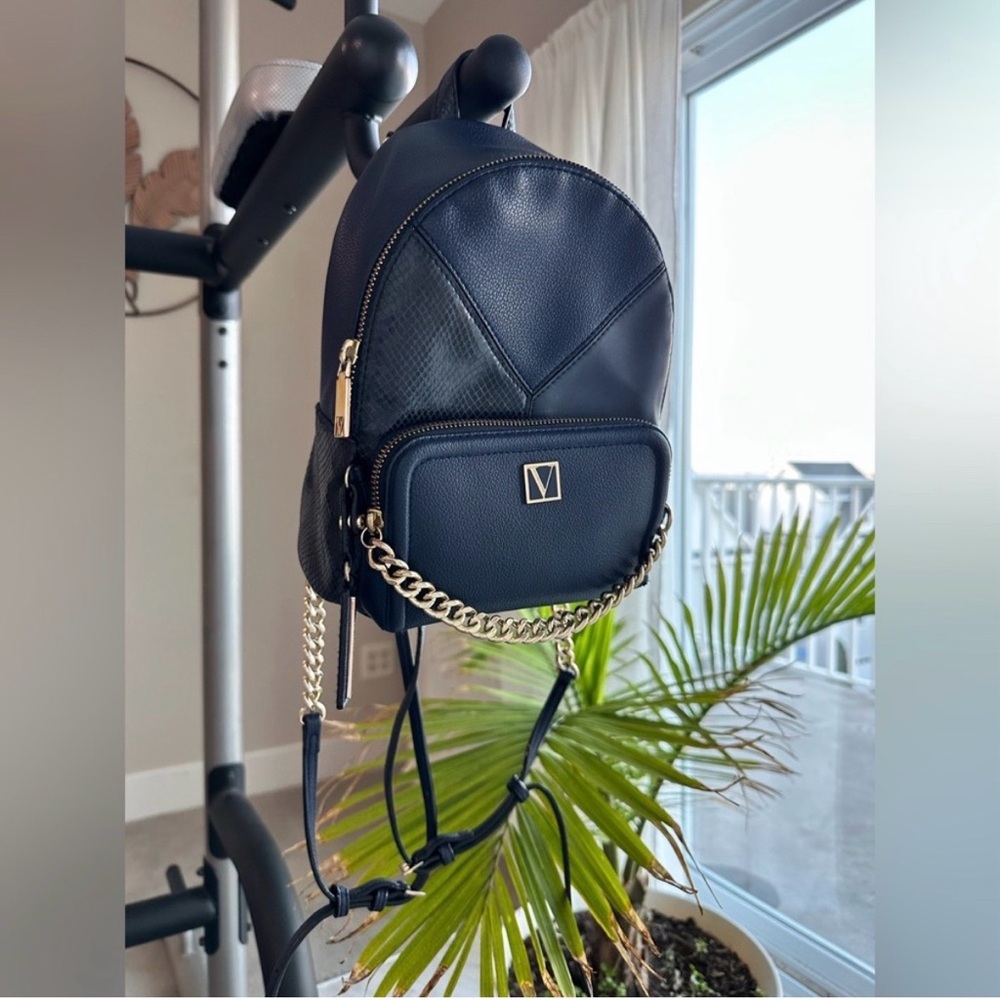 Victoria’s Secret Black Women's Mini Backpack with Gold Chain Accent